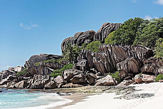 沙滩,黑色,花冈岩,石头,拉迪格岛,塞舌尔,非洲