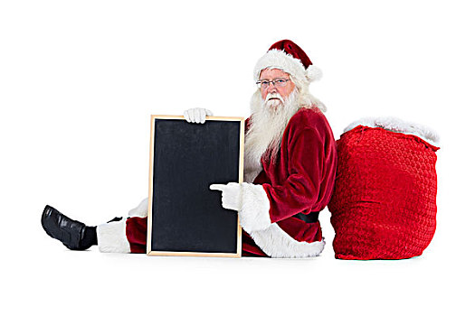 圣诞老人,坐,靠着,包,黑板
