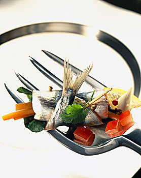 卷,沙丁鱼,叉子