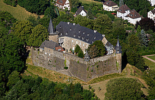 航拍,小丘,整修,城堡,哈根,区域,北莱茵威斯特伐利亚,德国,欧洲