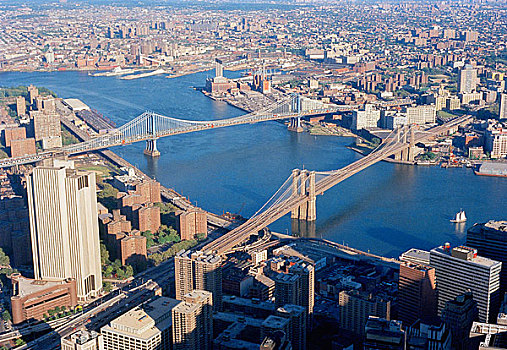 曼哈顿,布鲁克林,桥,上方,哈得逊河,纽约,美国