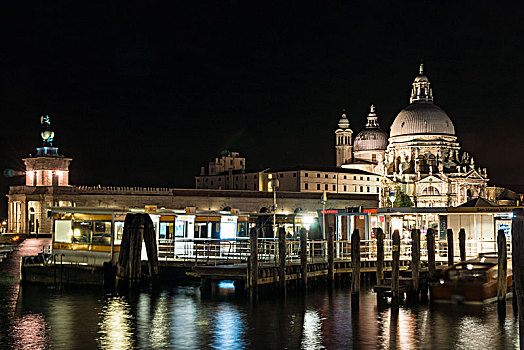 威尼斯,圣马科,船,停止,背景,圣马利亚,行礼,夜景