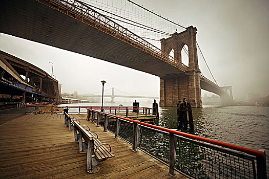 布鲁克林大桥,雾状,白天,市区,曼哈顿
