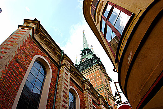 瑞典,斯德哥尔摩,钟楼,斯德哥尔摩大教堂,大教堂,建筑,格姆拉斯坦,老城,局部