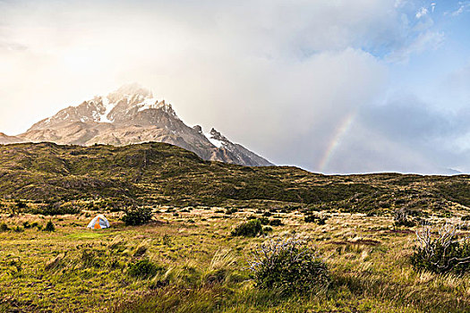 山景,帐蓬,彩虹,托雷德裴恩国家公园,智利