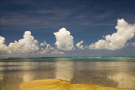 反射,云,海中,茉莉亚岛,塔希提岛,法属玻利尼西亚
