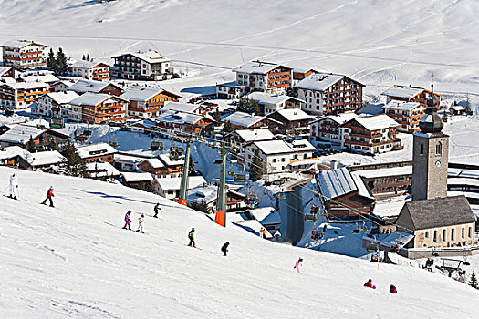 滑雪学校,滑雪,授课,孩子,滑雪者,滑雪坡,兰西阿尔伯格,奥地利,欧洲