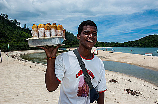 男人,销售,果汁,海滩,北方,里约热内卢州,巴西,南美