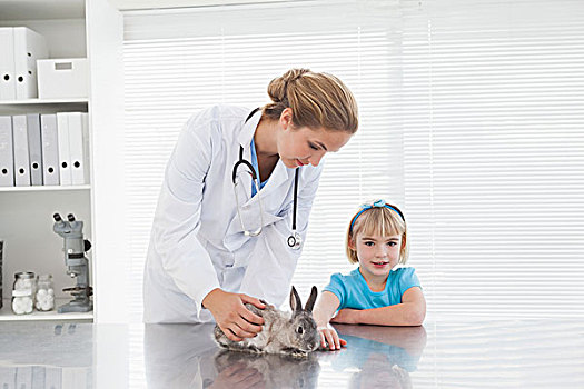 兽医,展示,女孩,小兔