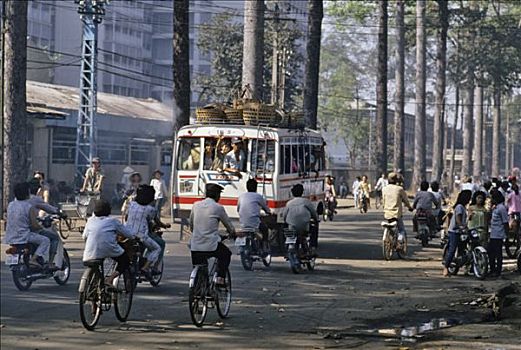 越南,胡志明市,西贡,巴士,行李,篮子,屋顶,自行车,街道
