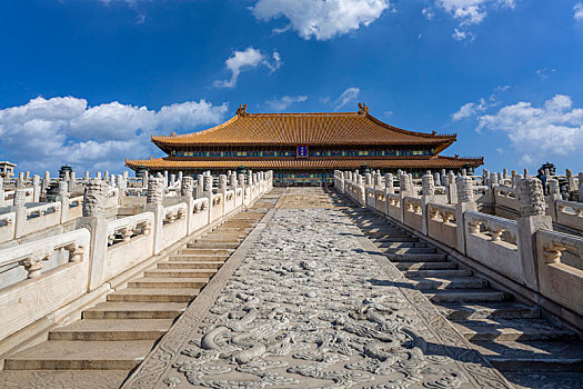 蓝天白云下的北京故宫太和殿