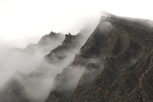 山,悬崖,雾
