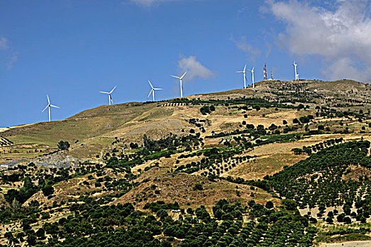 风轮机,高原,克里特岛,希腊,欧洲