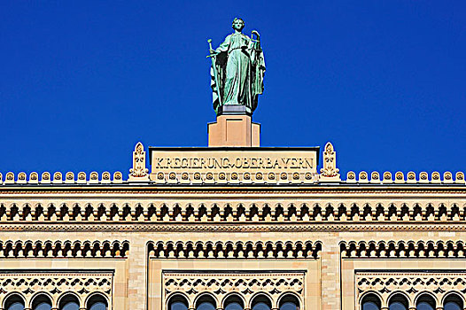山墙,雕塑,建筑,政府,上巴伐利亚,慕尼黑,巴伐利亚,德国,欧洲