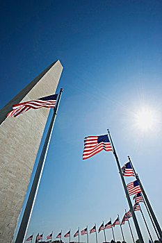 美国,华盛顿,美国国旗,围绕,华盛顿纪念碑