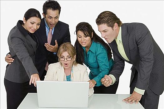 四个,公司主管,围绕,职业女性,工作,笔记本电脑