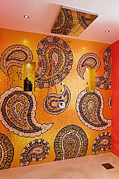 浴室,墙壁,金色,图案,砖瓦,佩斯利螺旋花纹