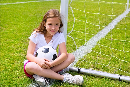 足球,儿童,女孩,放松,草地,球