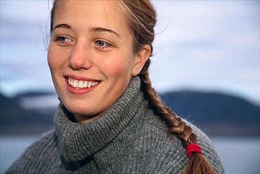 肖像,年轻,女人,斯瓦尔巴特群岛,挪威