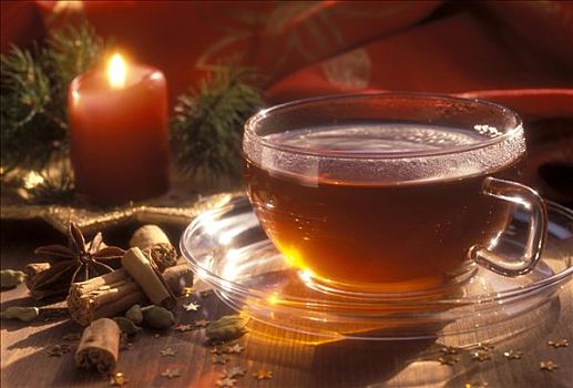 调味,圣诞节,茶,玻璃杯,调味品,蜡烛