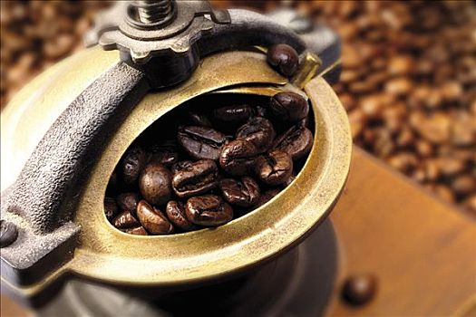 咖啡豆,咖啡研磨机,特写