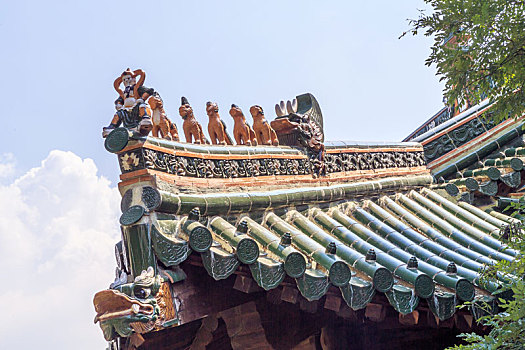 古建筑琉璃仙人望兽,中国河南省登封少林寺
