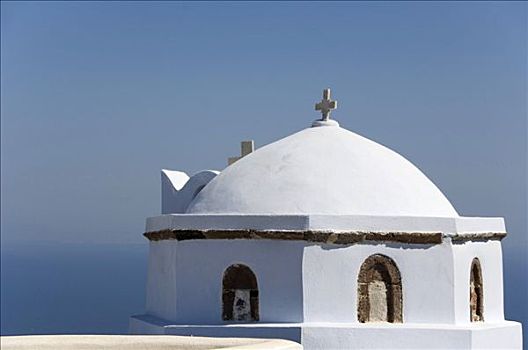 圆顶,教堂,锡拉岛,基克拉迪群岛,爱琴海,希腊