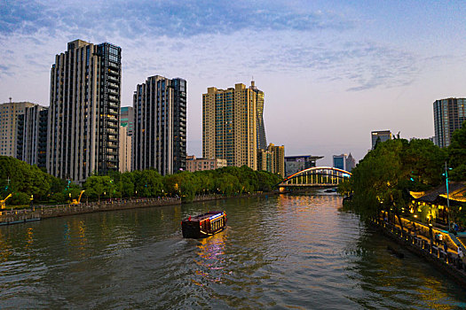 浙江杭州市大运河武林门沿河风光航拍