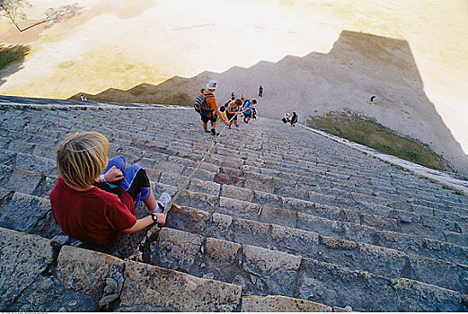 游客,攀登,金字塔,库库尔坎,奇琴伊察,墨西哥