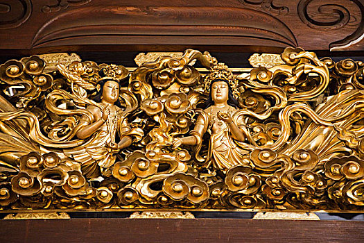 日本,京都,庙宇,雕刻,特写,大厅
