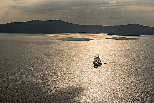 帆船,逆光,锡拉岛,希腊,欧洲
