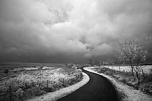 道路,弯曲,地点,多云,天空,法国,2008年