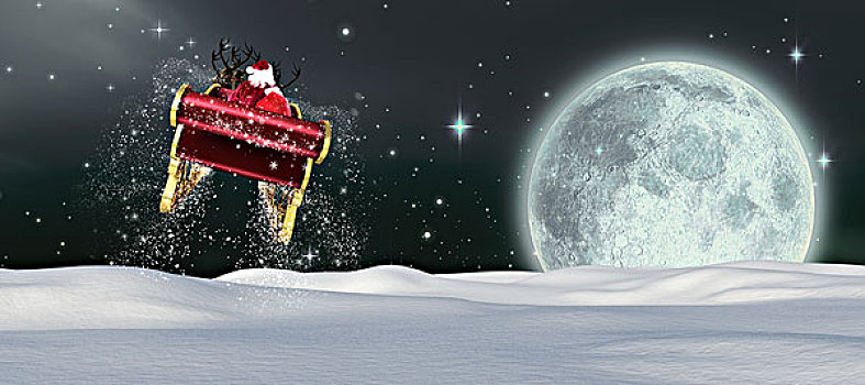 合成效果,图像,圣诞老人,飞,雪撬,满月,夜空