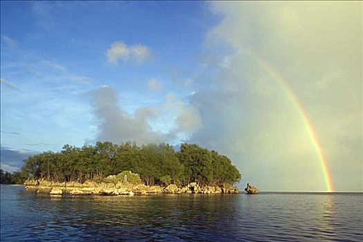 密克罗尼西亚,暴风雨,小岛,彩虹,上方
