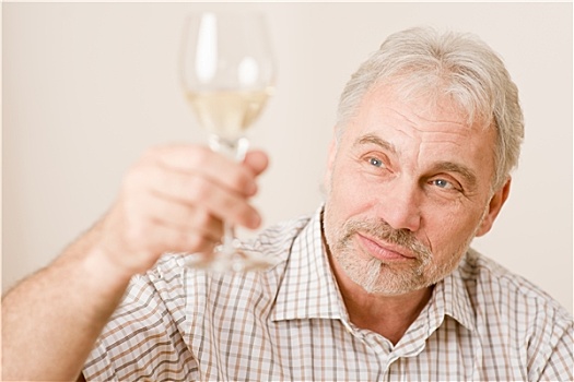 老人,成熟,男人,玻璃,白葡萄酒