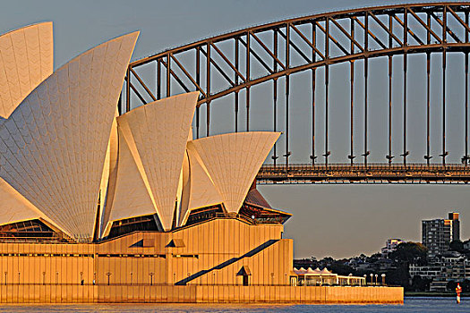 悉尼,歌剧院,房子,港口,桥,日出,新南威尔士,澳大利亚
