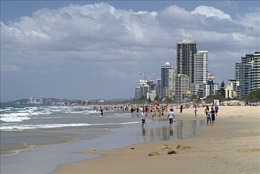 海滩,天际线,冲浪者天堂,昆士兰,澳大利亚
