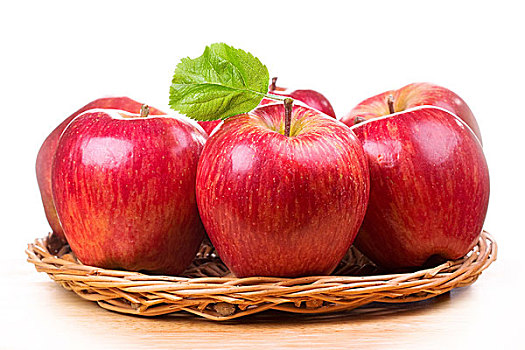 新鲜,红苹果,叶子