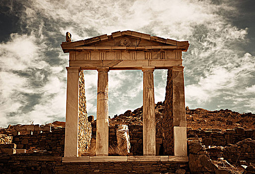 庙宇,历史,遗址,得洛斯,岛屿,靠近,米克诺斯,希腊