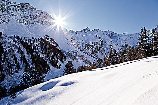 冬天,风景,山谷,山峦,提洛尔,奥地利,欧洲