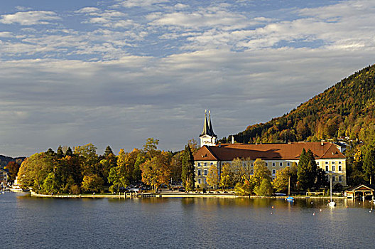 风景,上方,泰根湖,教堂,巴伐利亚,德国