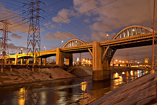 立交桥,上方,洛杉矶,河,洛杉矶市区,加利福尼亚,美国,大幅,尺寸