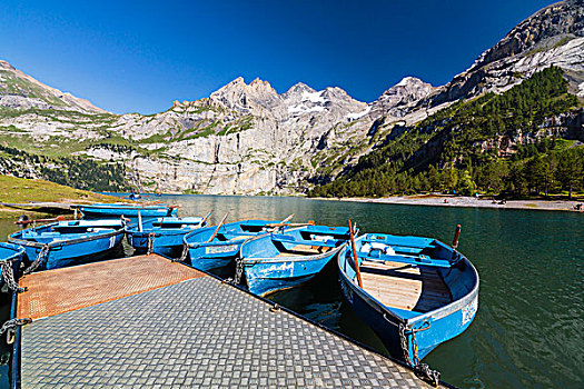 蓝色,划艇,正面,陡峭,山,山脉,湖,世界遗产,伯恩,瑞士