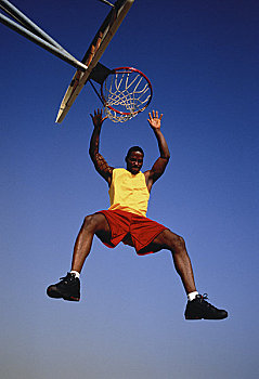 男人,跳跃,空中,灌篮,篮球