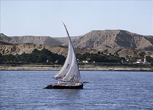 三桅帆船,尼罗河,帆,三桅小帆船,木质,帆船,埃及,苏丹,人,牲畜,商品,船,巨大,方向舵