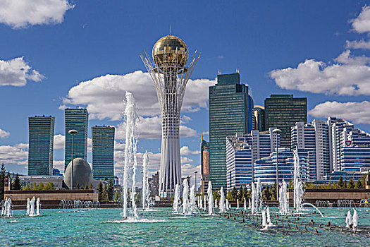 哈萨克斯坦,阿斯塔纳,城市,新,行政,道路,纪念建筑,唱,喷泉,广场
