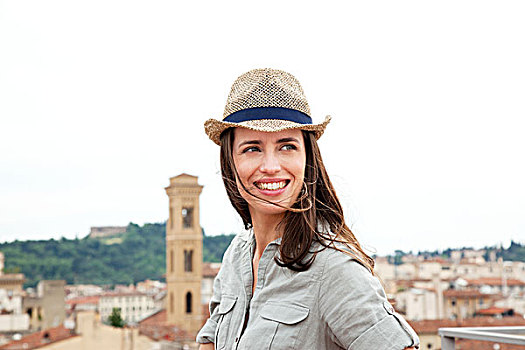 美女,戴着,草帽,佛罗伦萨,托斯卡纳,意大利
