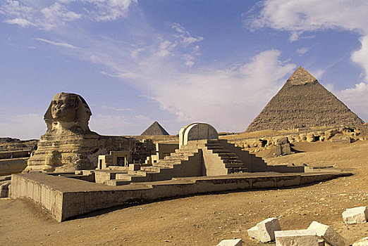 埃及,开罗,吉萨金字塔,左边,狮身人面像,金字塔