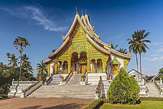 横图,风景,宫殿,小教堂,山楂,琅勃拉邦,晴天,老挝
