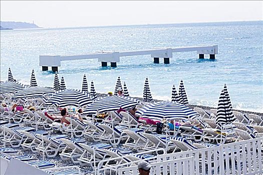 沙滩伞,休闲椅,海滩,美好,法国